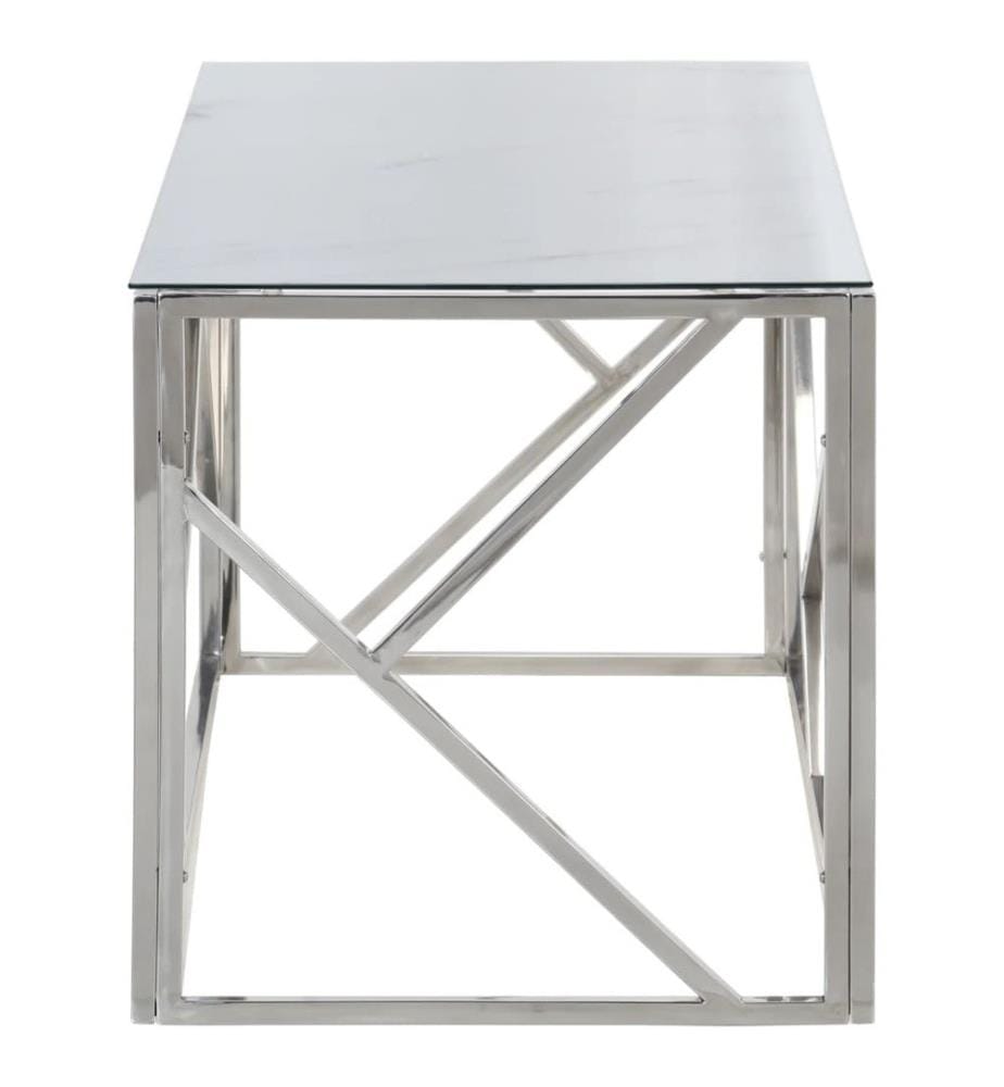 Table basse argenté acier inoxydable et verre trempé