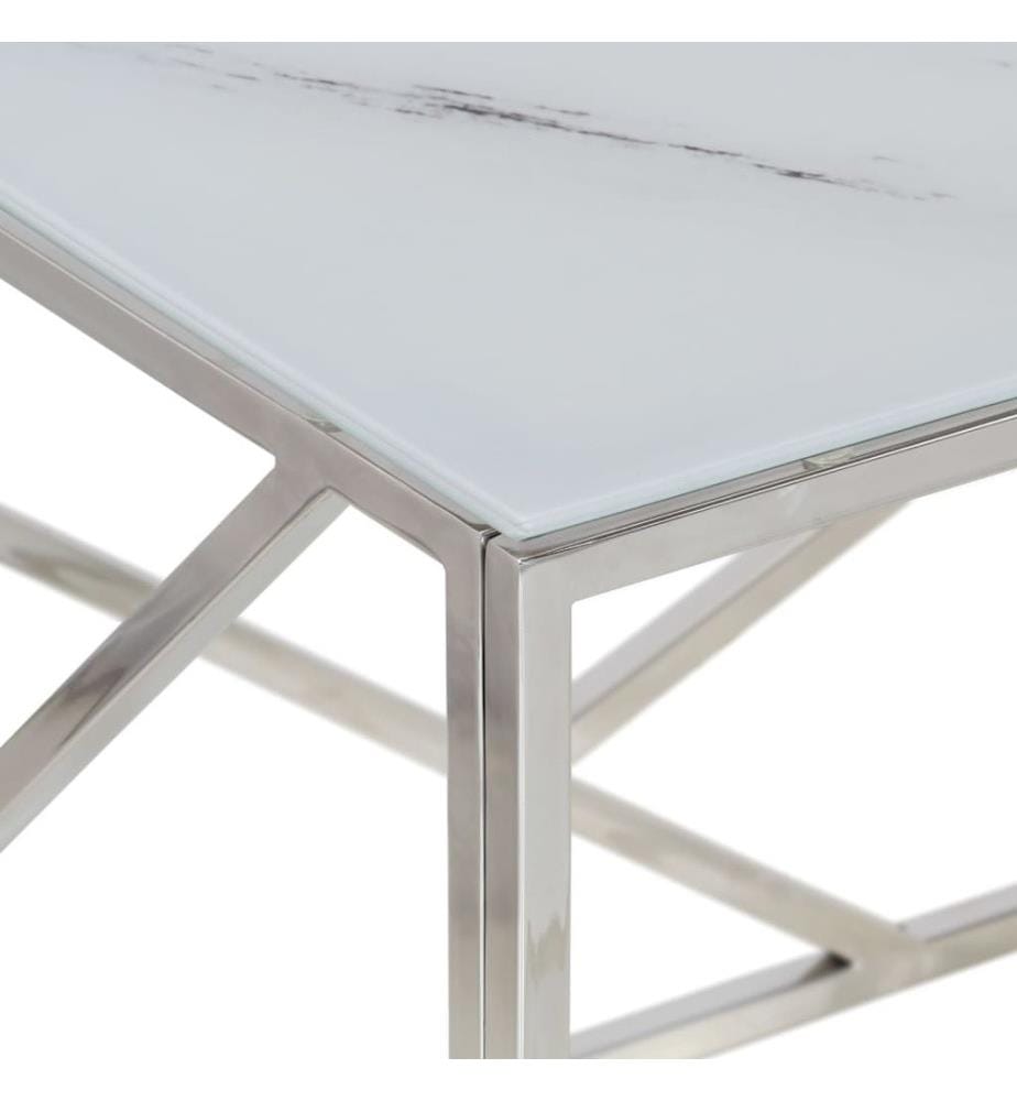 Table basse argenté acier inoxydable et verre trempé