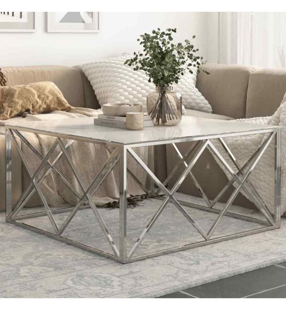 Table basse argenté acier inoxydable et verre trempé