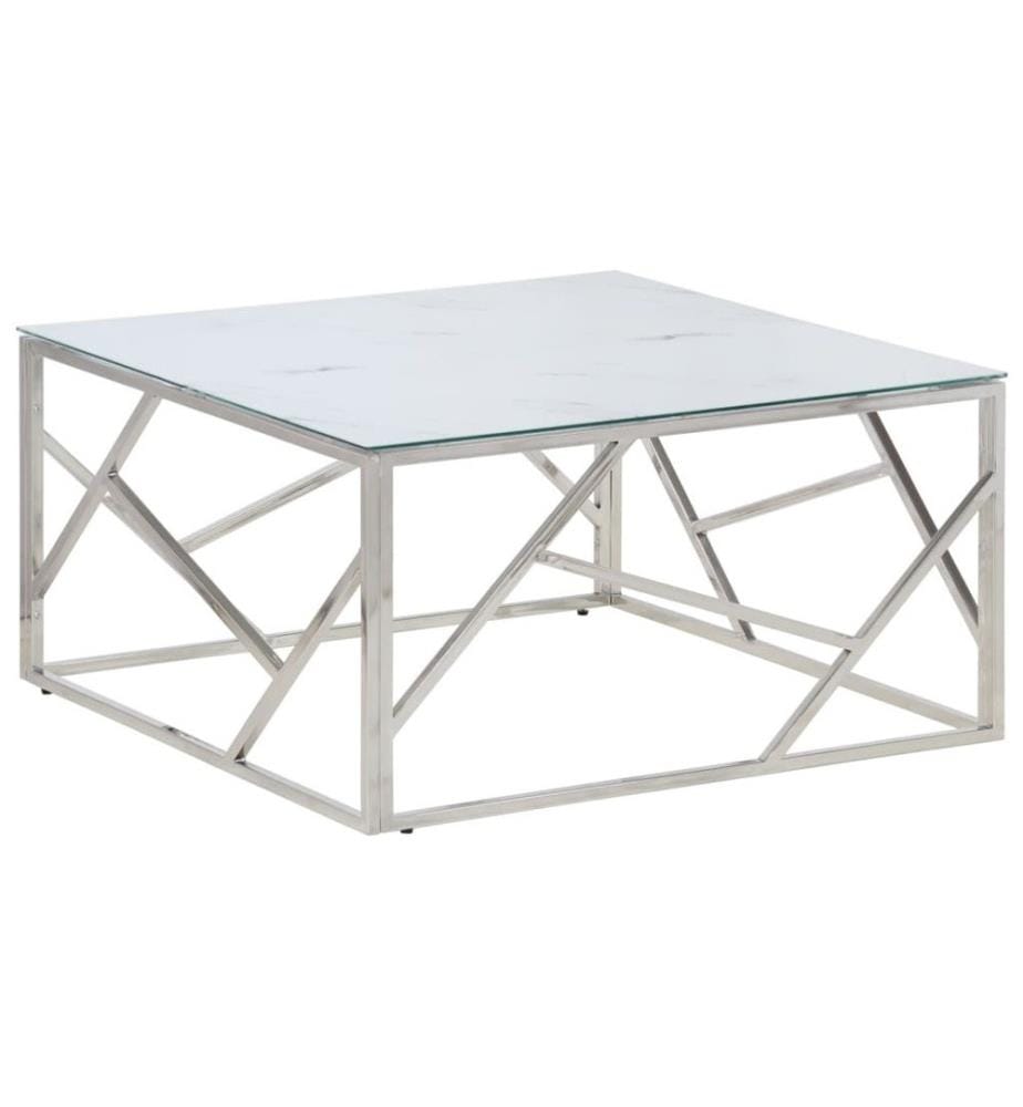 Table basse argenté acier inoxydable et verre trempé
