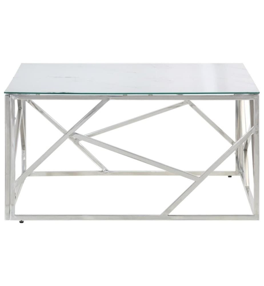 Table basse argenté acier inoxydable et verre trempé