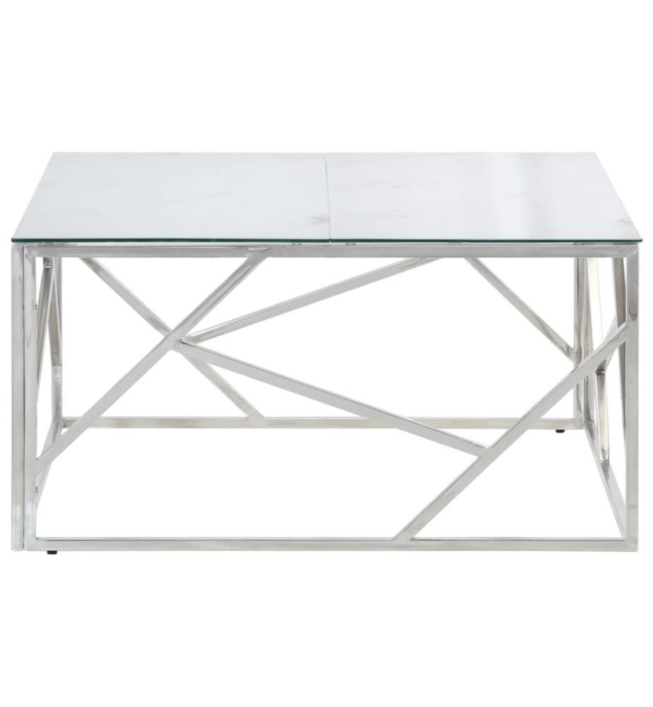 Table basse argenté acier inoxydable et verre trempé