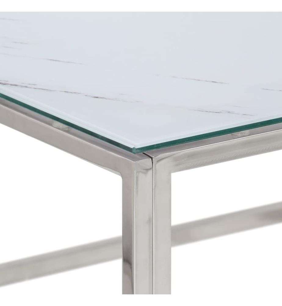 Table basse argenté acier inoxydable et verre trempé