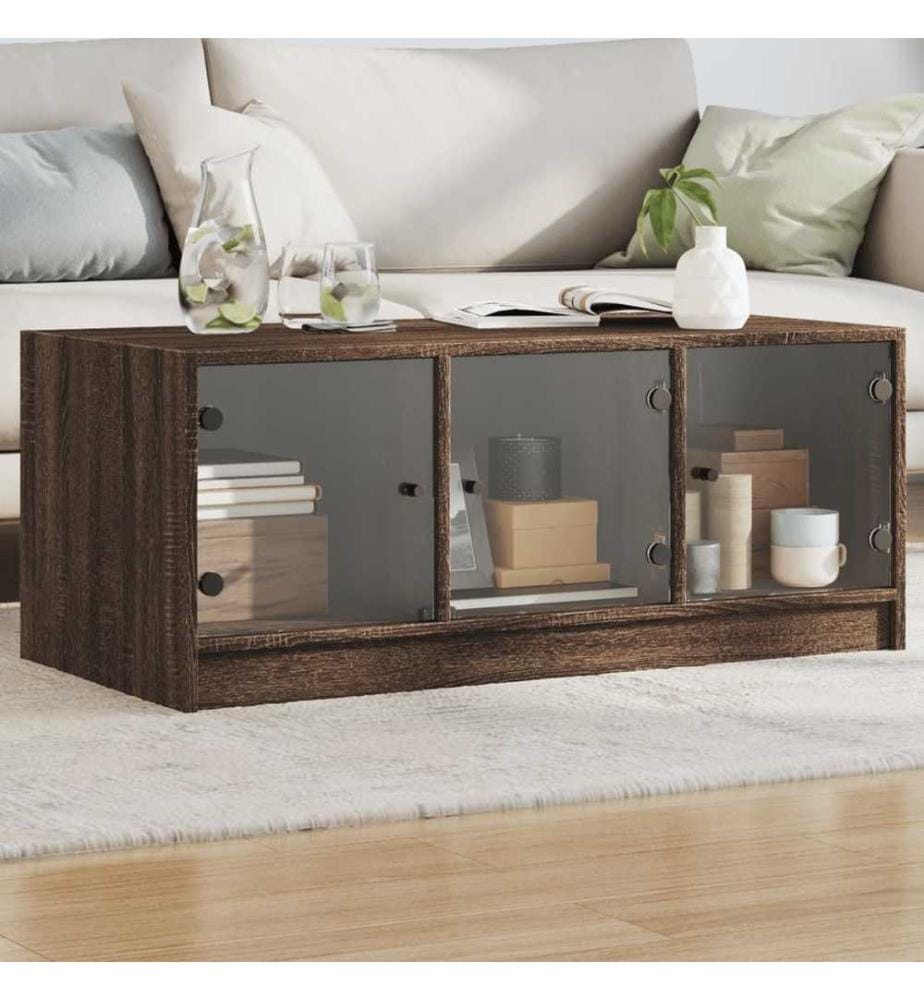 Table basse avec portes en verre chêne marron 102x50x42 cm