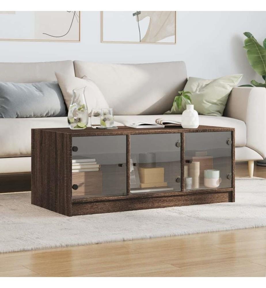 Table basse avec portes en verre chêne marron 102x50x42 cm