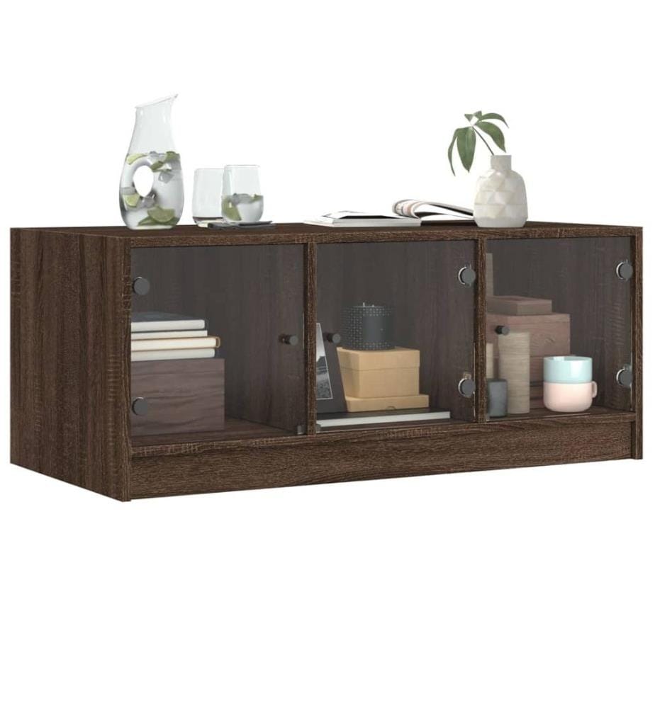Table basse avec portes en verre chêne marron 102x50x42 cm