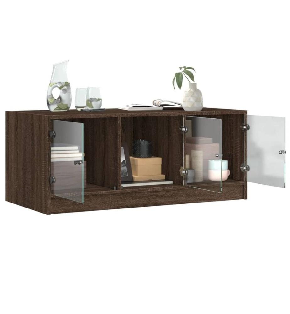 Table basse avec portes en verre chêne marron 102x50x42 cm