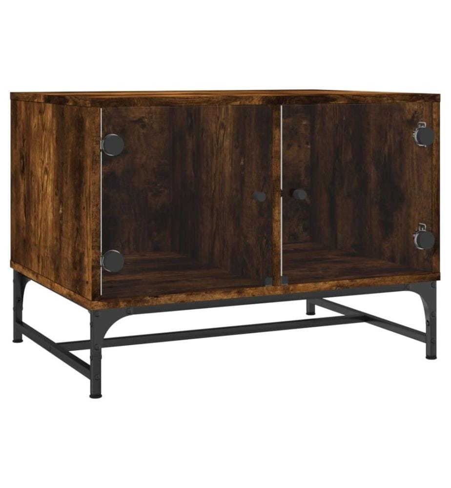 Table basse avec portes en verre chêne fumé 68,5x50x50 cm
