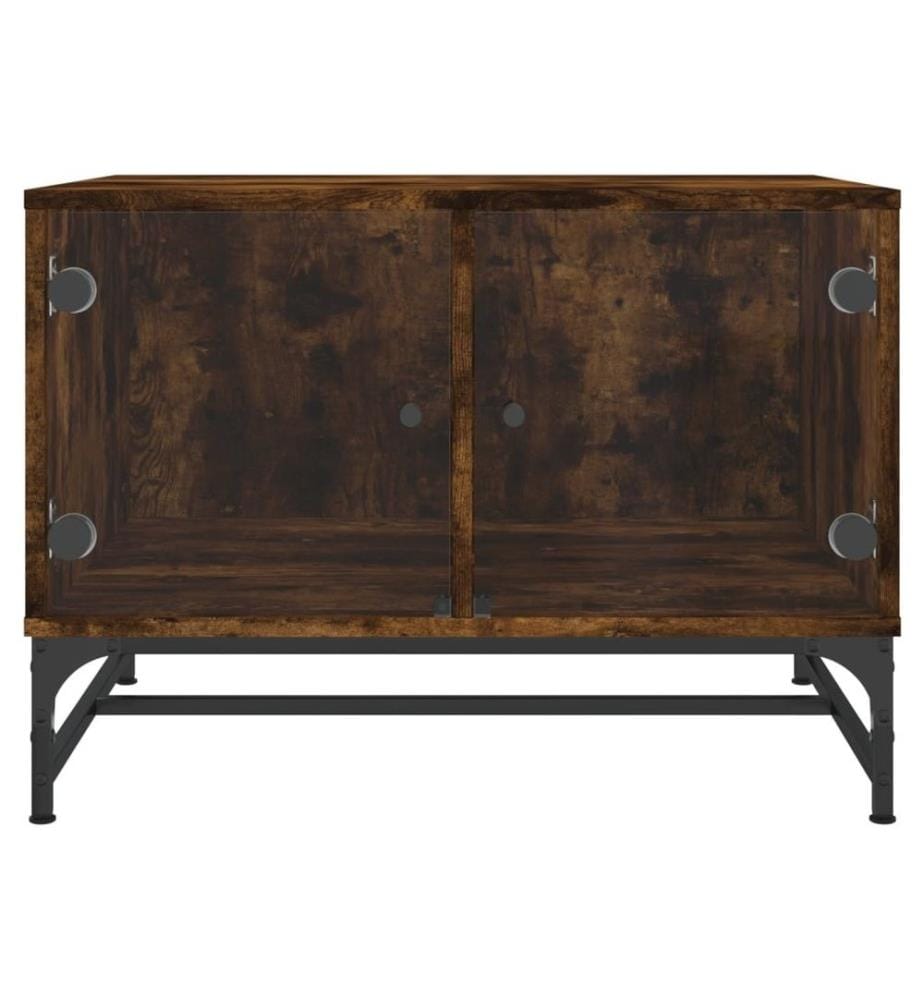Table basse avec portes en verre chêne fumé 68,5x50x50 cm