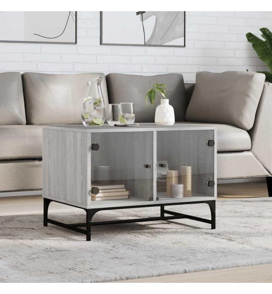 Table basse avec portes en verre sonoma gris 68,5x50x50 cm