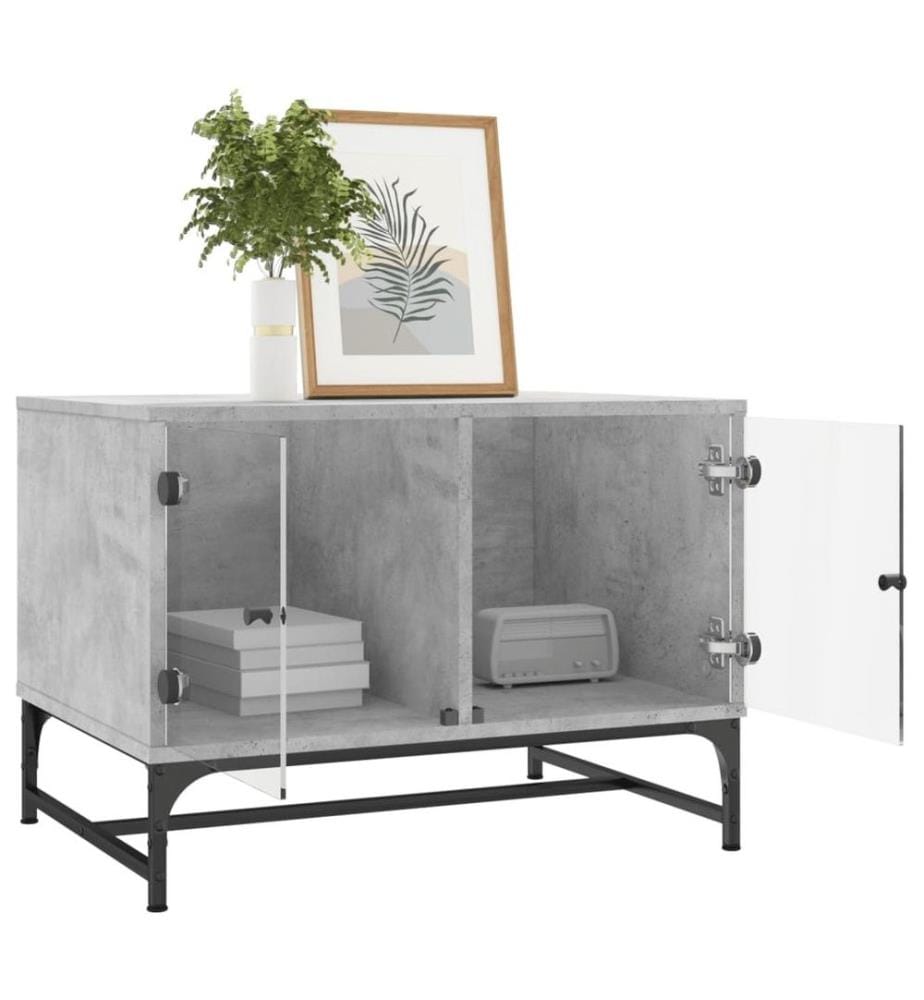 Table basse avec portes en verre gris béton 68,5x50x50 cm