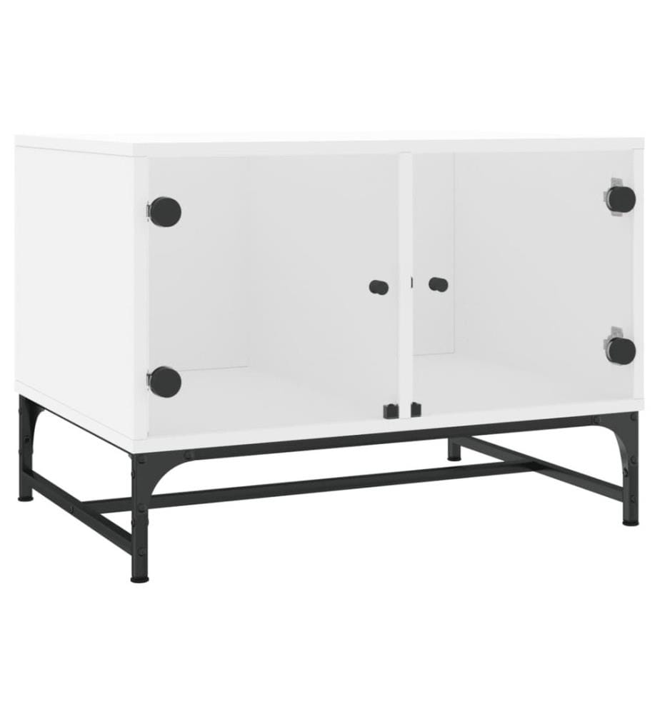 Table basse avec portes en verre blanc 68,5x50x50 cm