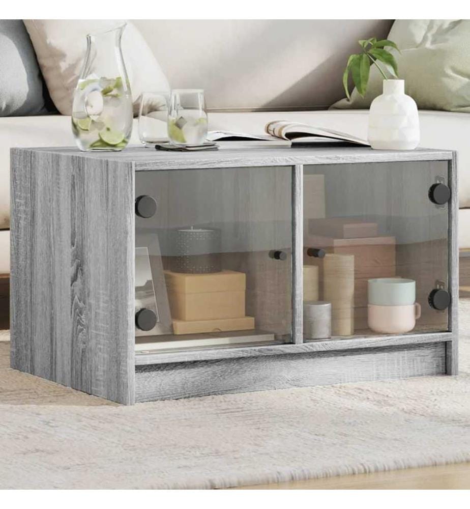Table basse avec portes en verre sonoma gris 68x50x42 cm