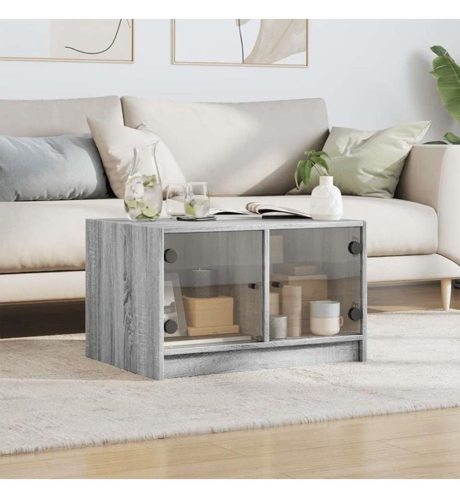 Table basse avec portes en verre sonoma gris 68x50x42 cm