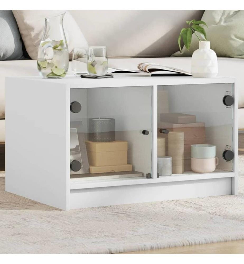 Table basse avec portes en verre blanc 68x50x42 cm