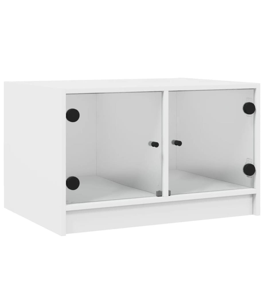 Table basse avec portes en verre blanc 68x50x42 cm