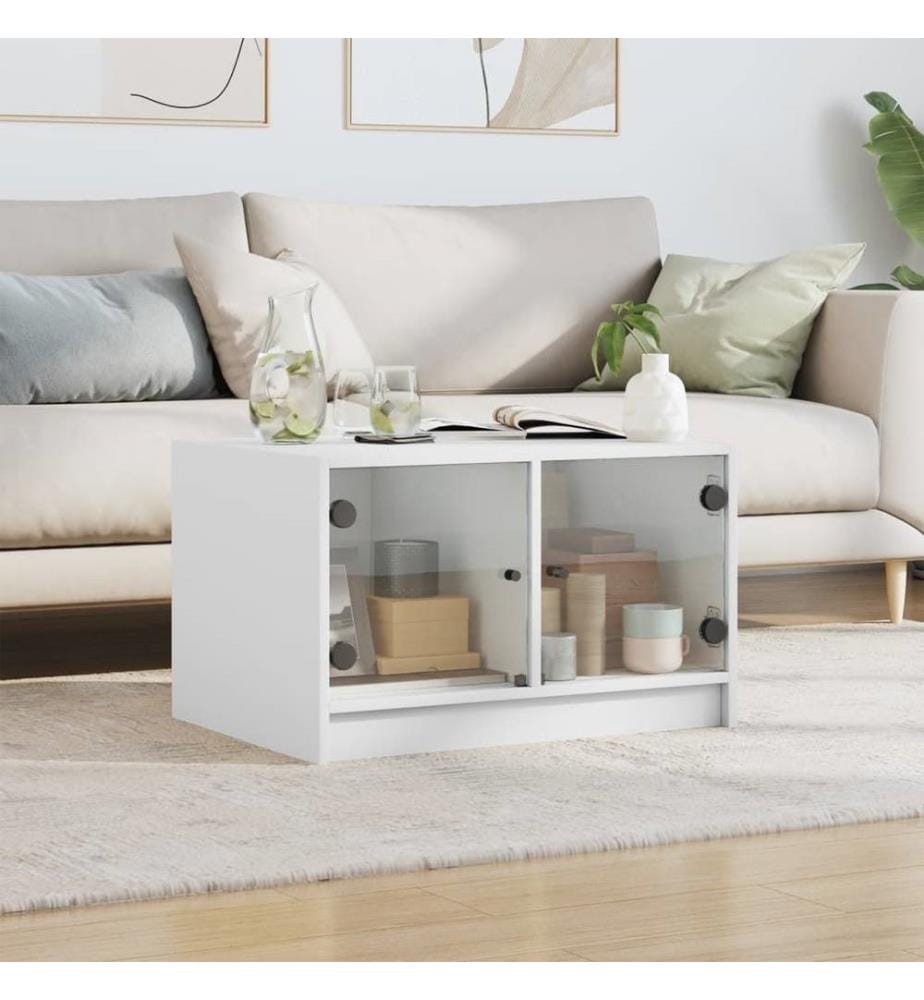 Table basse avec portes en verre blanc 68x50x42 cm