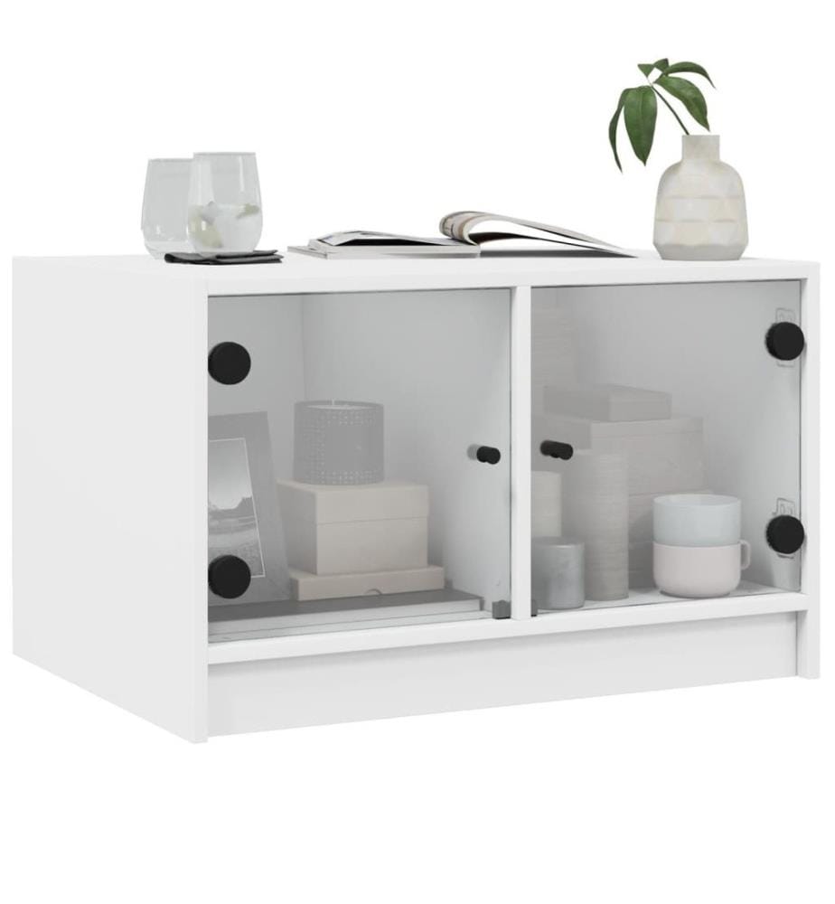 Table basse avec portes en verre blanc 68x50x42 cm