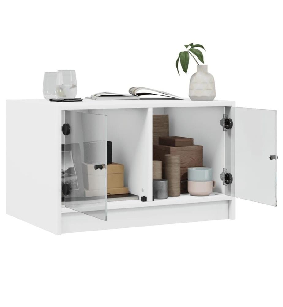 Table basse avec portes en verre blanc 68x50x42 cm