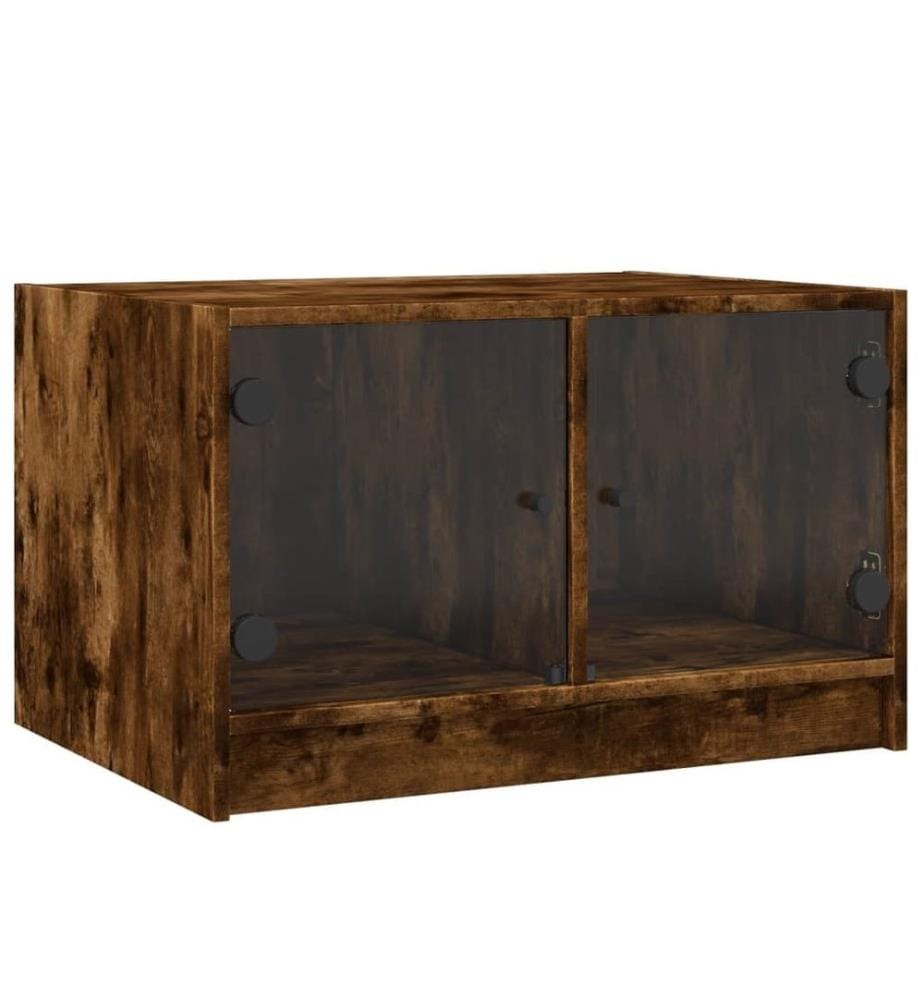Table basse avec portes en verre chêne fumé 68x50x42 cm