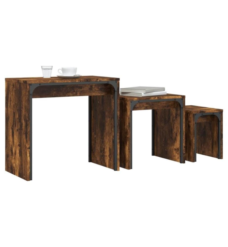 Satztische 3 Stk. Räuchereiche Holzwerkstoff