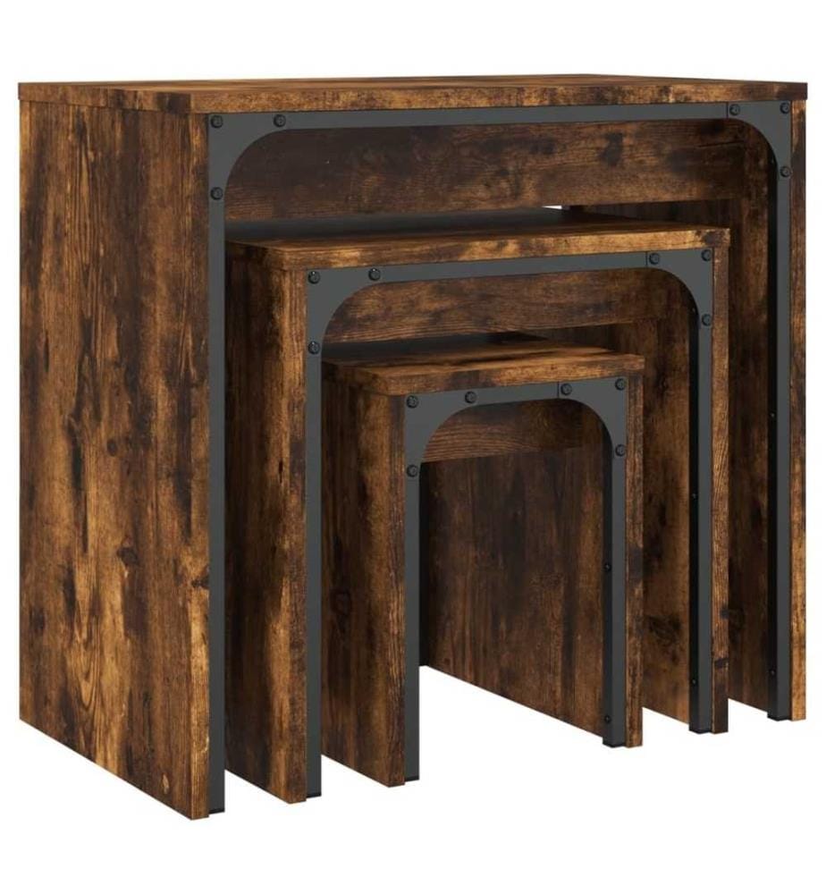 Satztische 3 Stk. Räuchereiche Holzwerkstoff