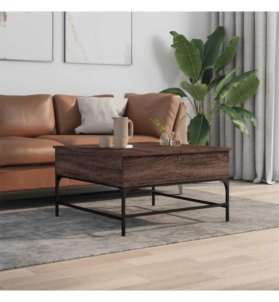 Couchtisch Braun Eichen-Optik 80x80x45 cm Holzwerkstoff Metall