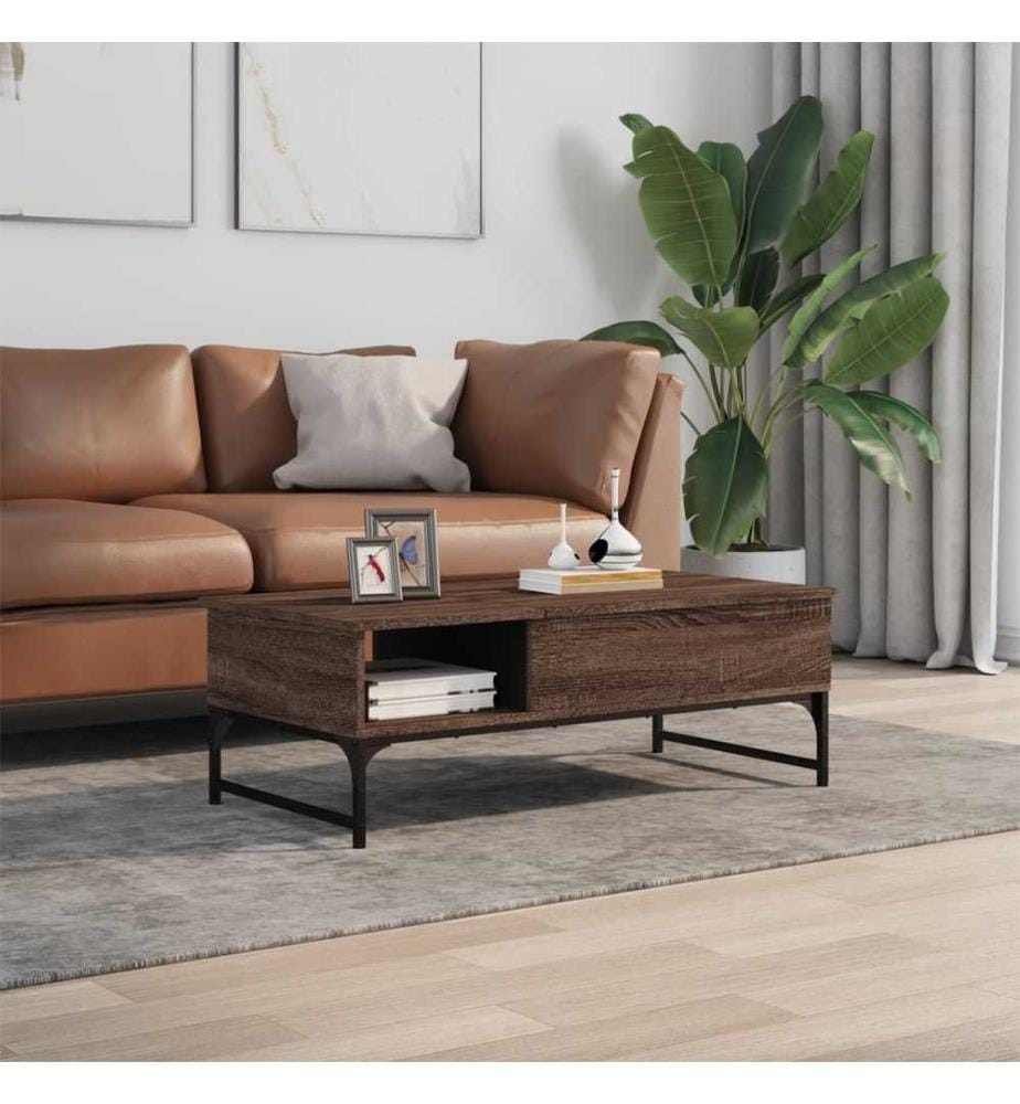 Couchtisch Braun Eichen-Optik 100x50x35 cm Holzwerkstoff Metall