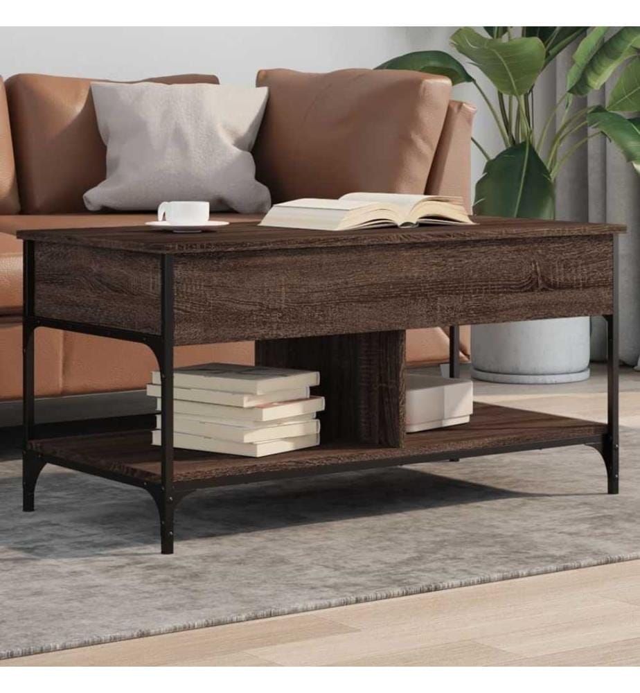 Couchtisch Braun Eichen-Optik 100x50x50 cm Holzwerkstoff Metall