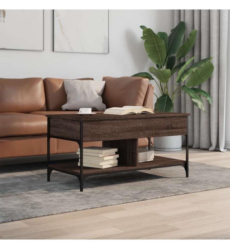 Couchtisch Braun Eichen-Optik 100x50x50 cm Holzwerkstoff Metall