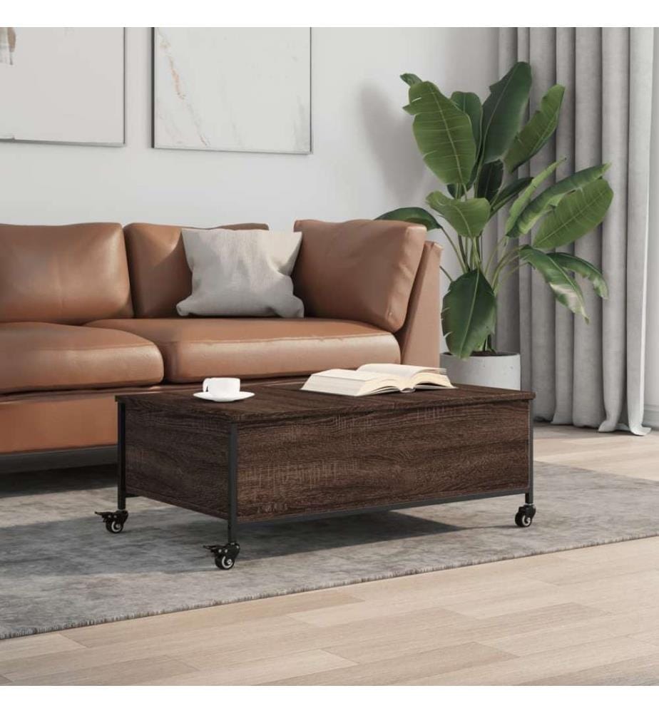 Table basse avec roulettes chêne marron bois d'ingénierie