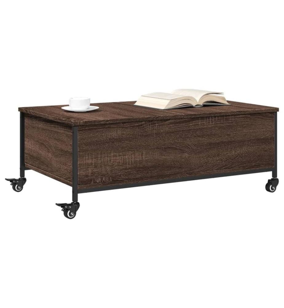 Table basse avec roulettes chêne marron bois d'ingénierie