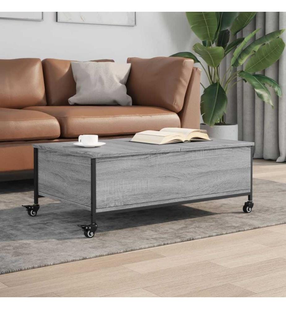 Table basse avec roulettes sonoma gris bois d'ingénierie