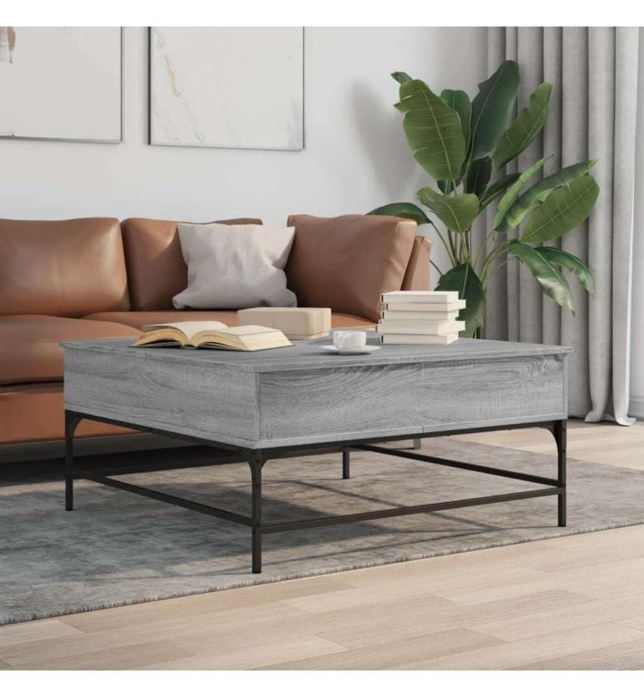Table basse sonoma gris 95x95x45 cm bois d'ingénierie et métal