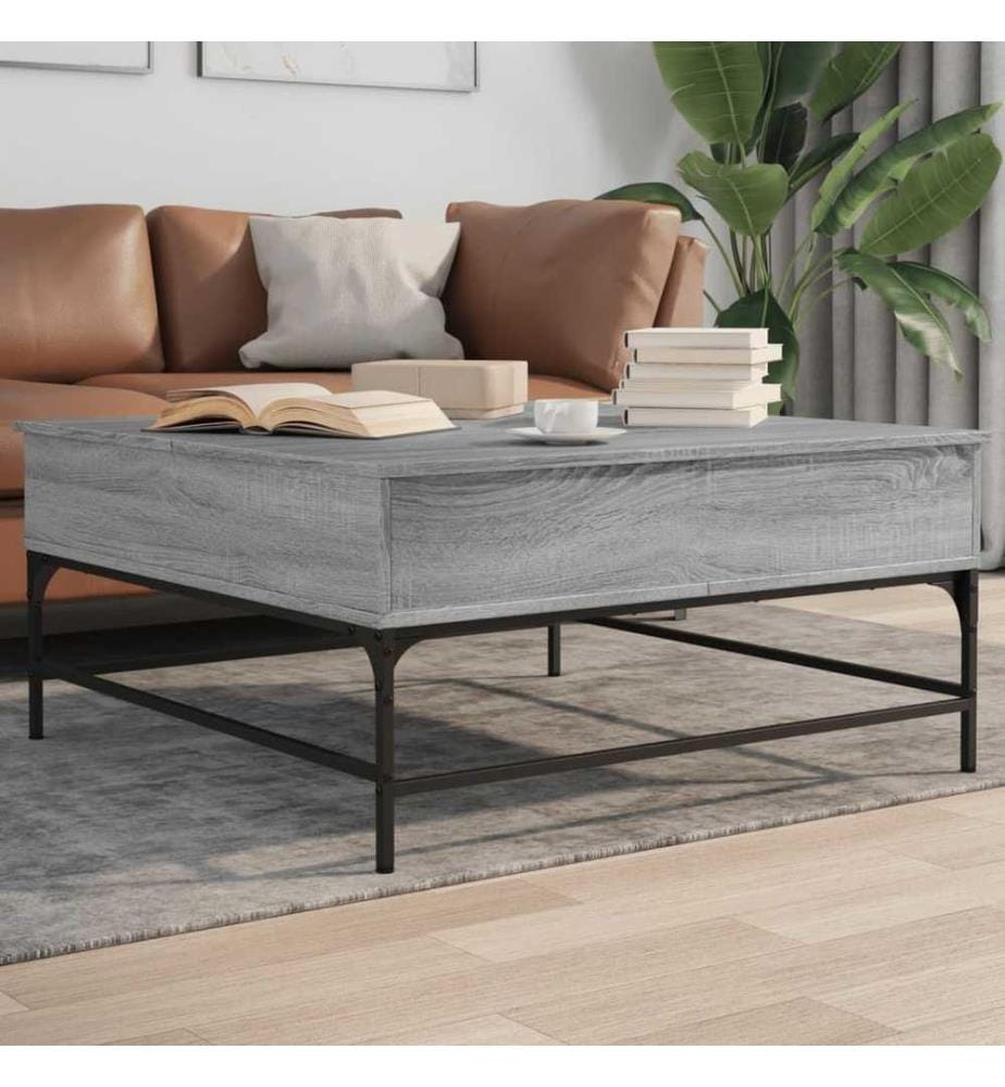 Table basse sonoma gris 95x95x45 cm bois d'ingénierie et métal