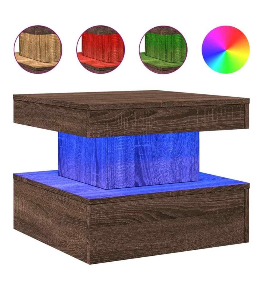 Couchtisch mit LED-Leuchten Braun Eichen-Optik 50x50x40 cm