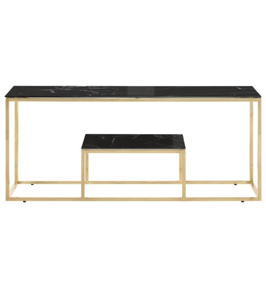 Table basse doré acier inoxydable et verre trempé
