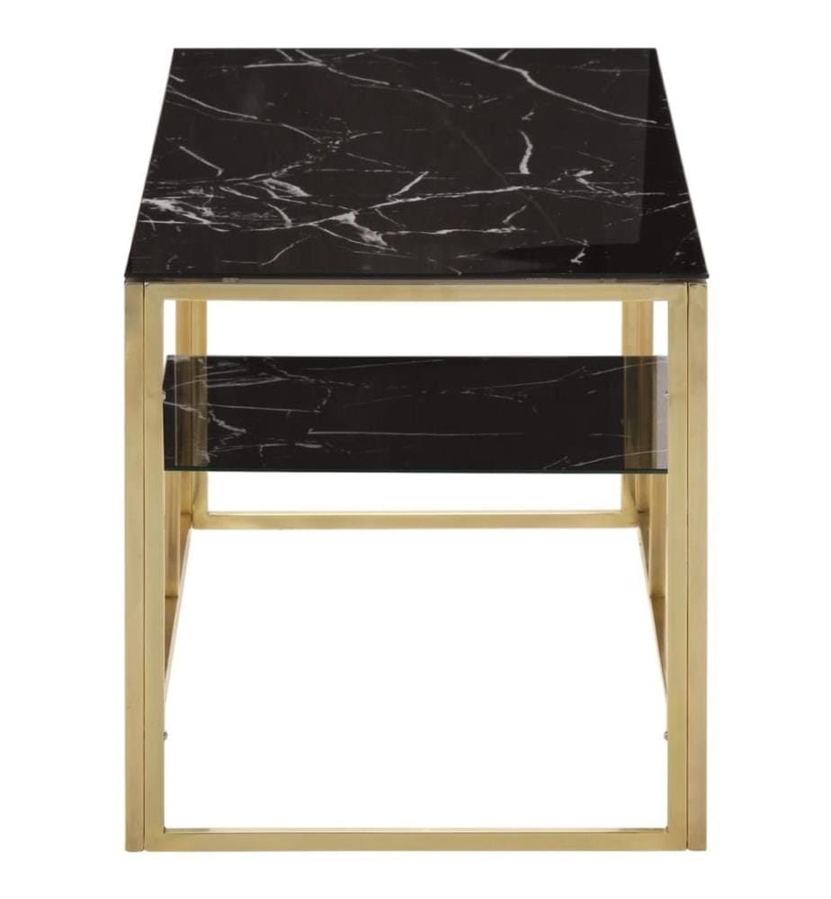 Table basse doré acier inoxydable et verre trempé