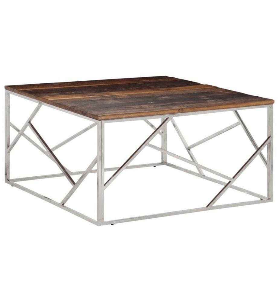 Table basse argenté acier inoxydable et bois de mélèze massif
