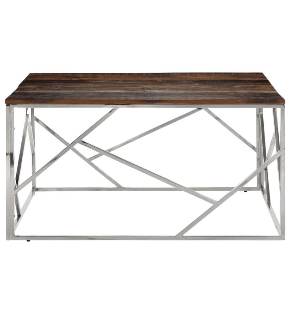 Table basse argenté acier inoxydable et bois de mélèze massif