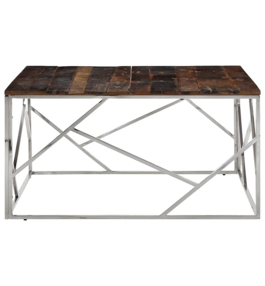 Table basse argenté acier inoxydable et bois de mélèze massif