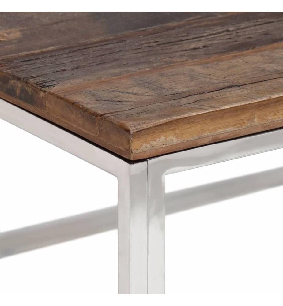 Table basse argenté acier inoxydable et bois de mélèze massif