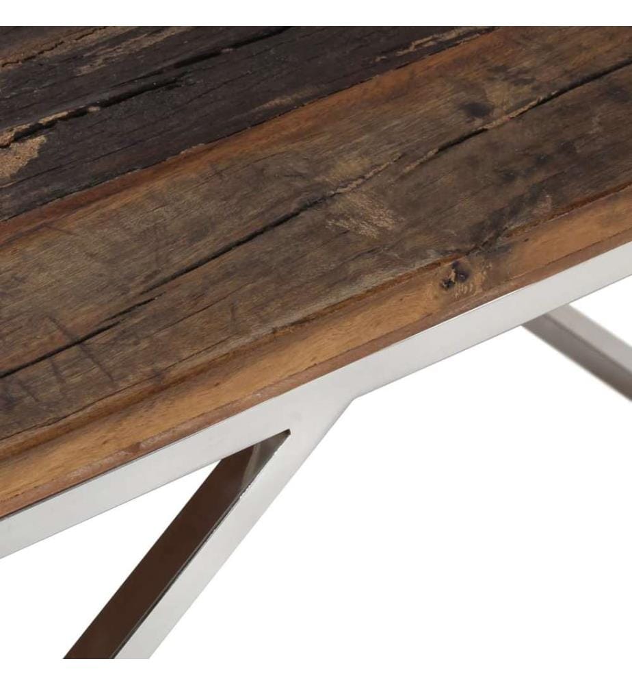 Table basse argenté acier inoxydable et bois de mélèze massif