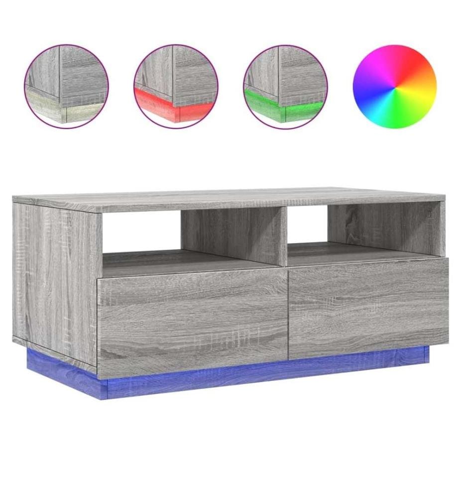 Couchtisch mit LED-Leuchten Grau-Sonoma 90x49x40 cm