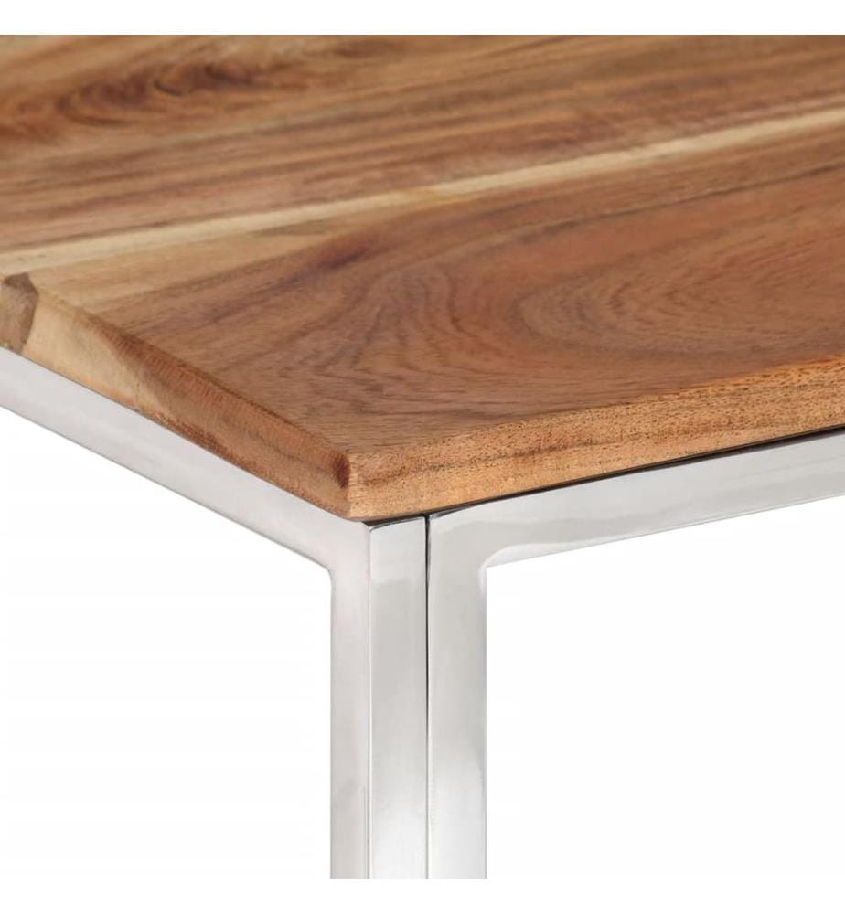 Couchtisch Silbern Edelstahl und Massivholz Akazie