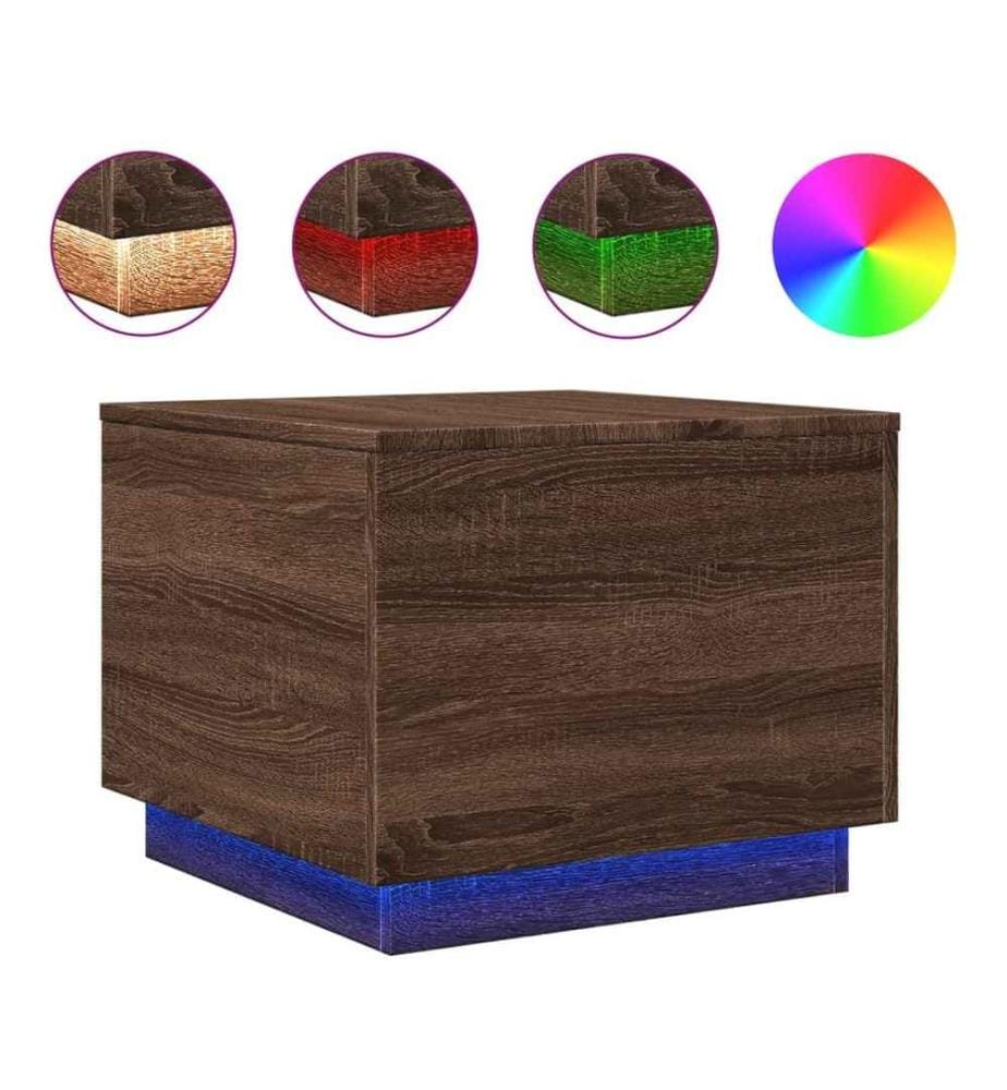 Couchtisch mit LED-Leuchten Braun Eichen-Optik 50x50x40 cm