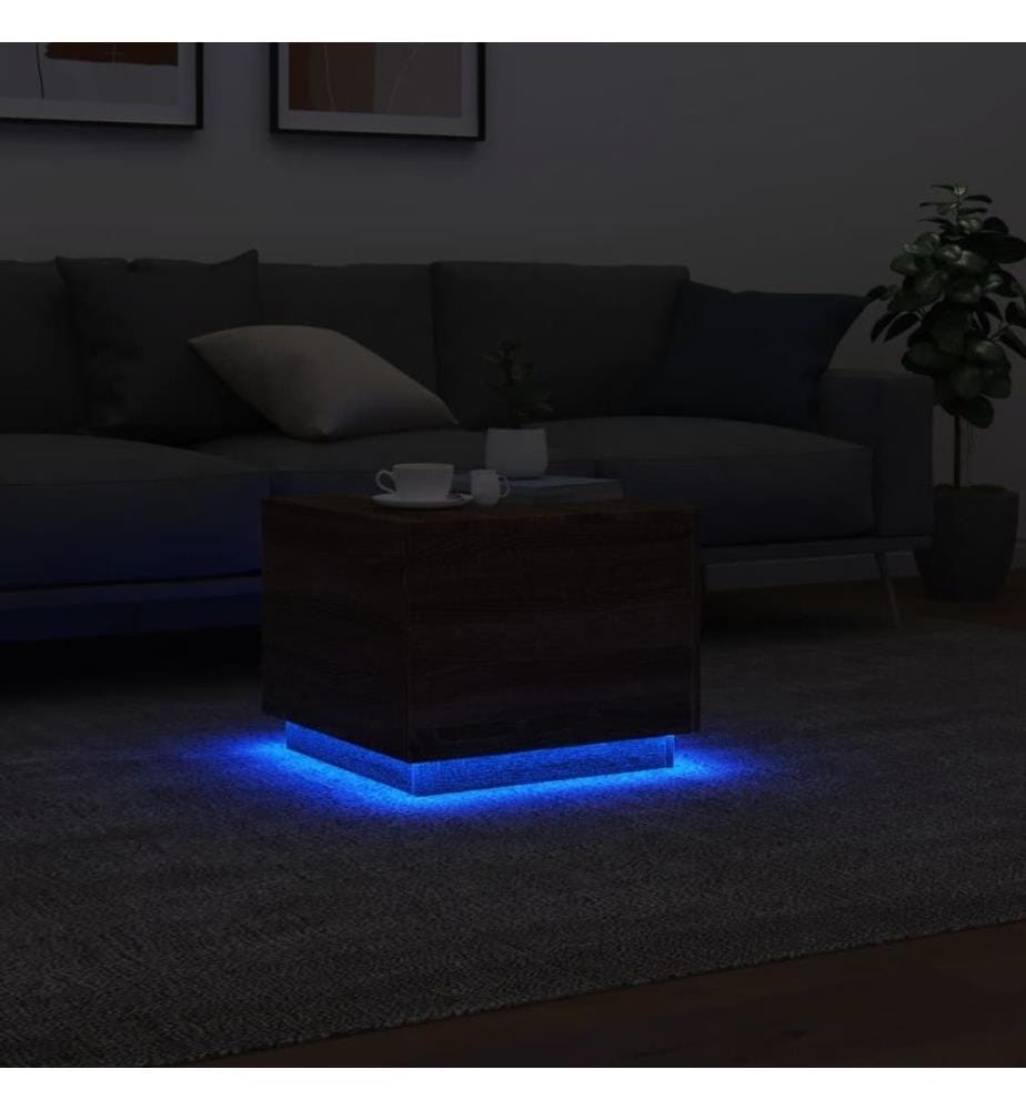 Couchtisch mit LED-Leuchten Braun Eichen-Optik 50x50x40 cm