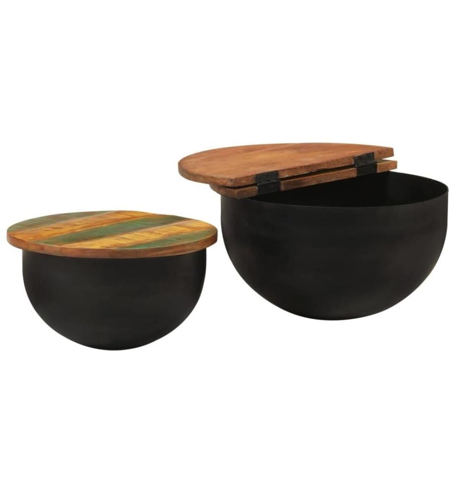 Ensemble de tables basses 2 pcs noir bois récupération massif