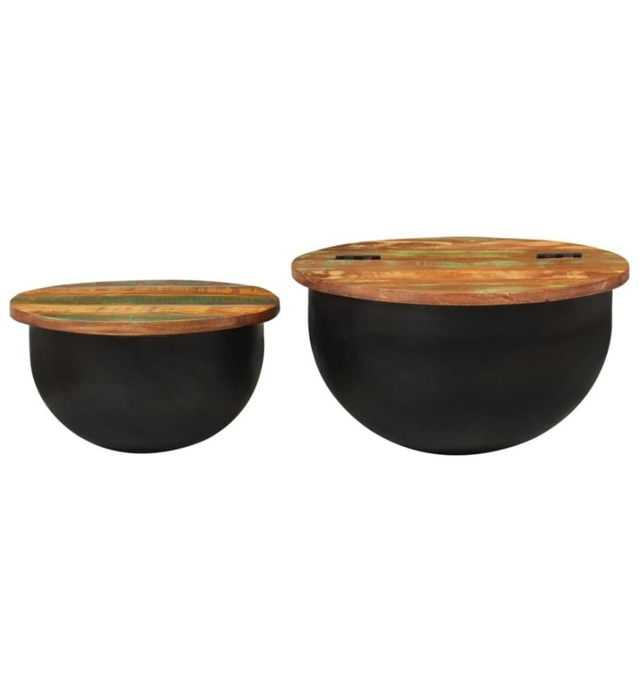 Ensemble de tables basses 2 pcs noir bois récupération massif