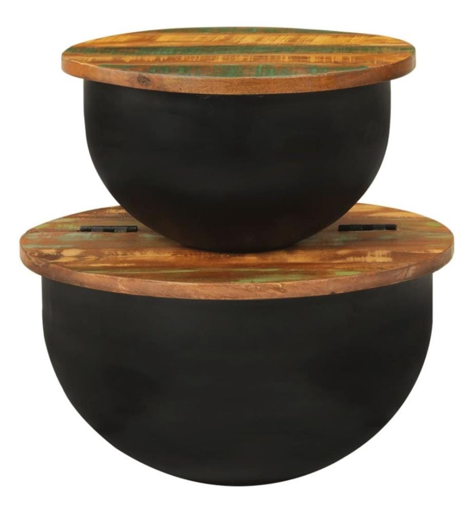Ensemble de tables basses 2 pcs noir bois récupération massif
